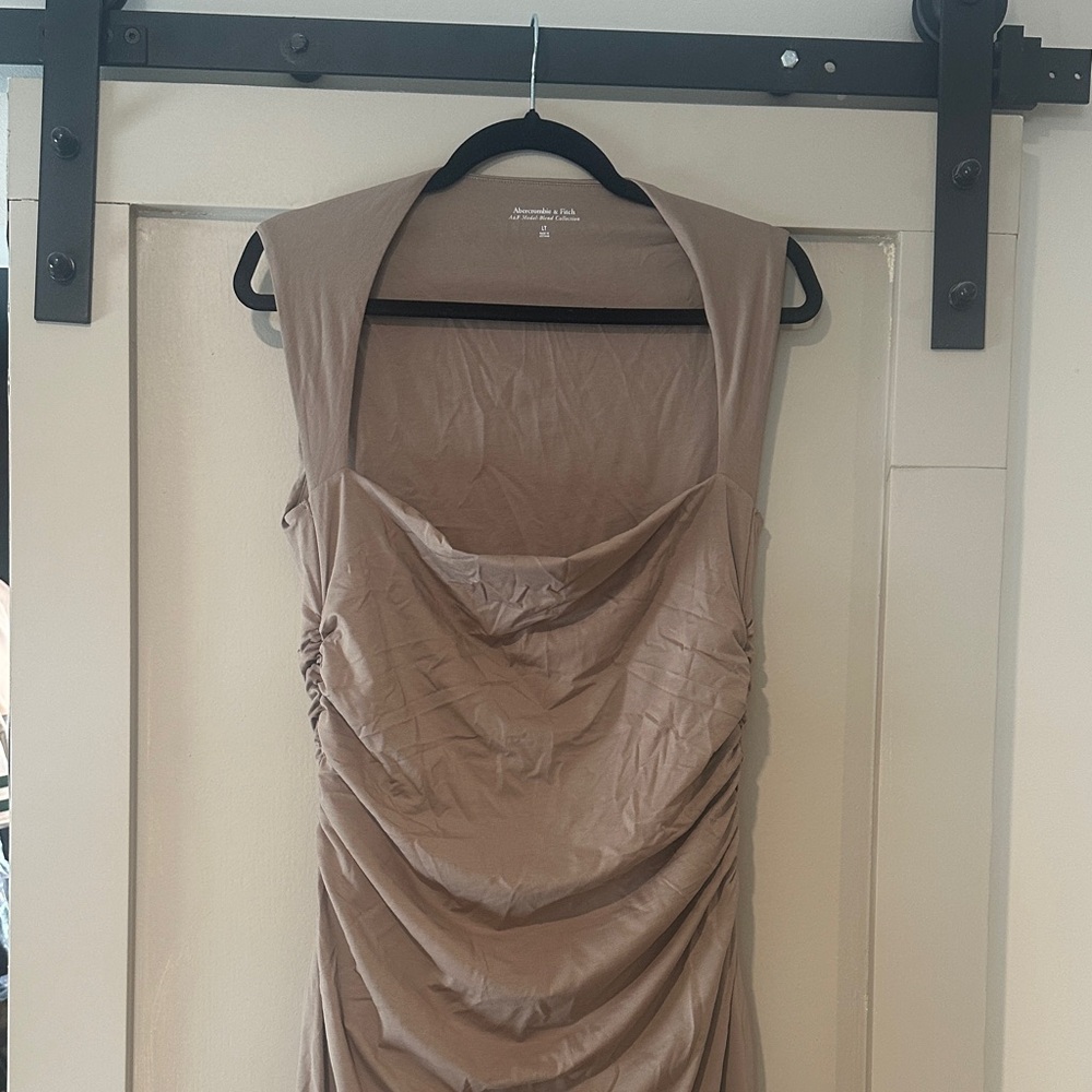 Abercrombie & Fitch Tan Ruched Midi Dress